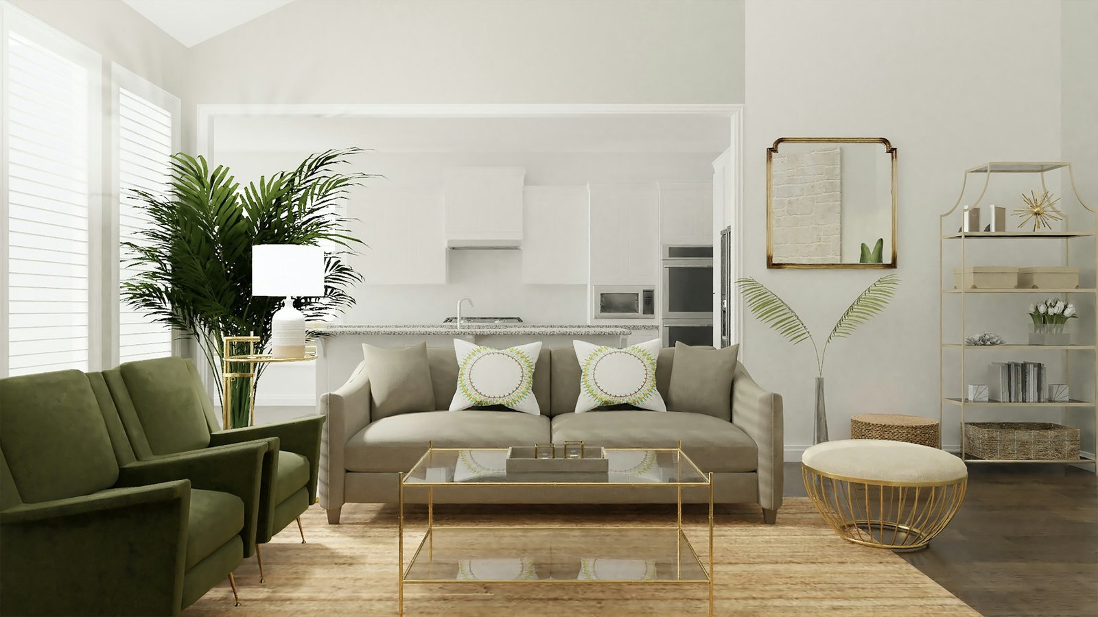 Grey two-seater sofa and armchair in a small condo living room